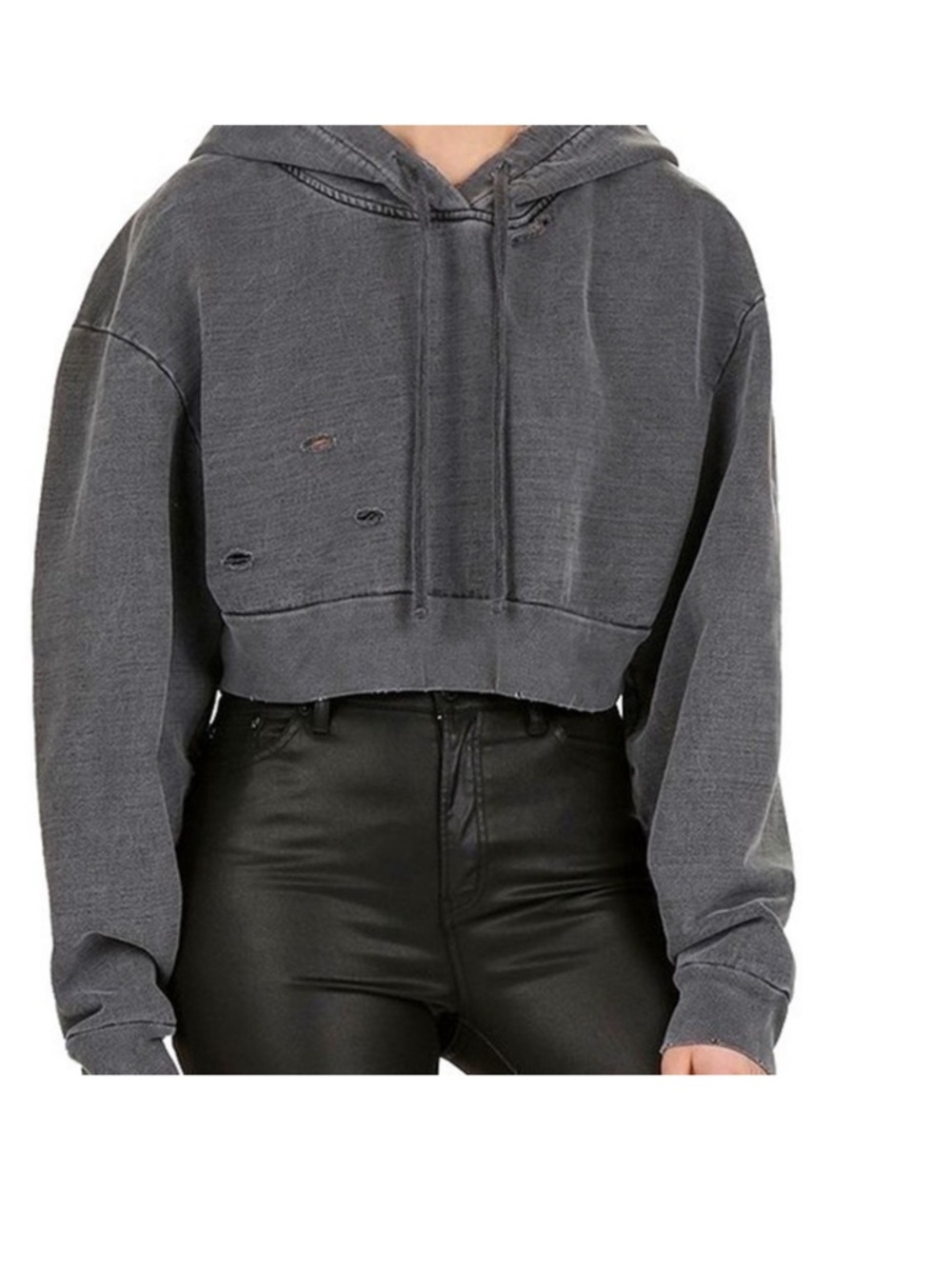 The Kooples PARIS Cropped Distressed Hoodie